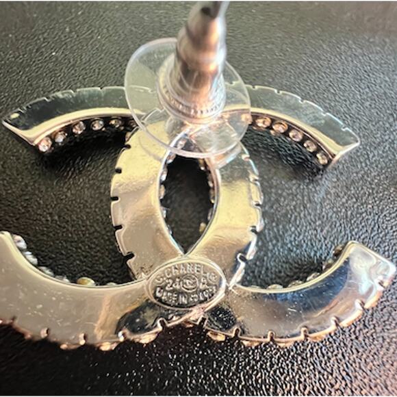 Silver CHANEL Crystal XL Stud Earrings 24A (CHXX024) - Picture 9 of 10